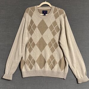Saddlebred Sweater L‎ Beige Brown Argyle Prep Retro Classic Casual Grandpa 3D